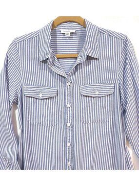Beachlunchlounge Finley Stripe Button Down Size Medium M Blue White Camp Top